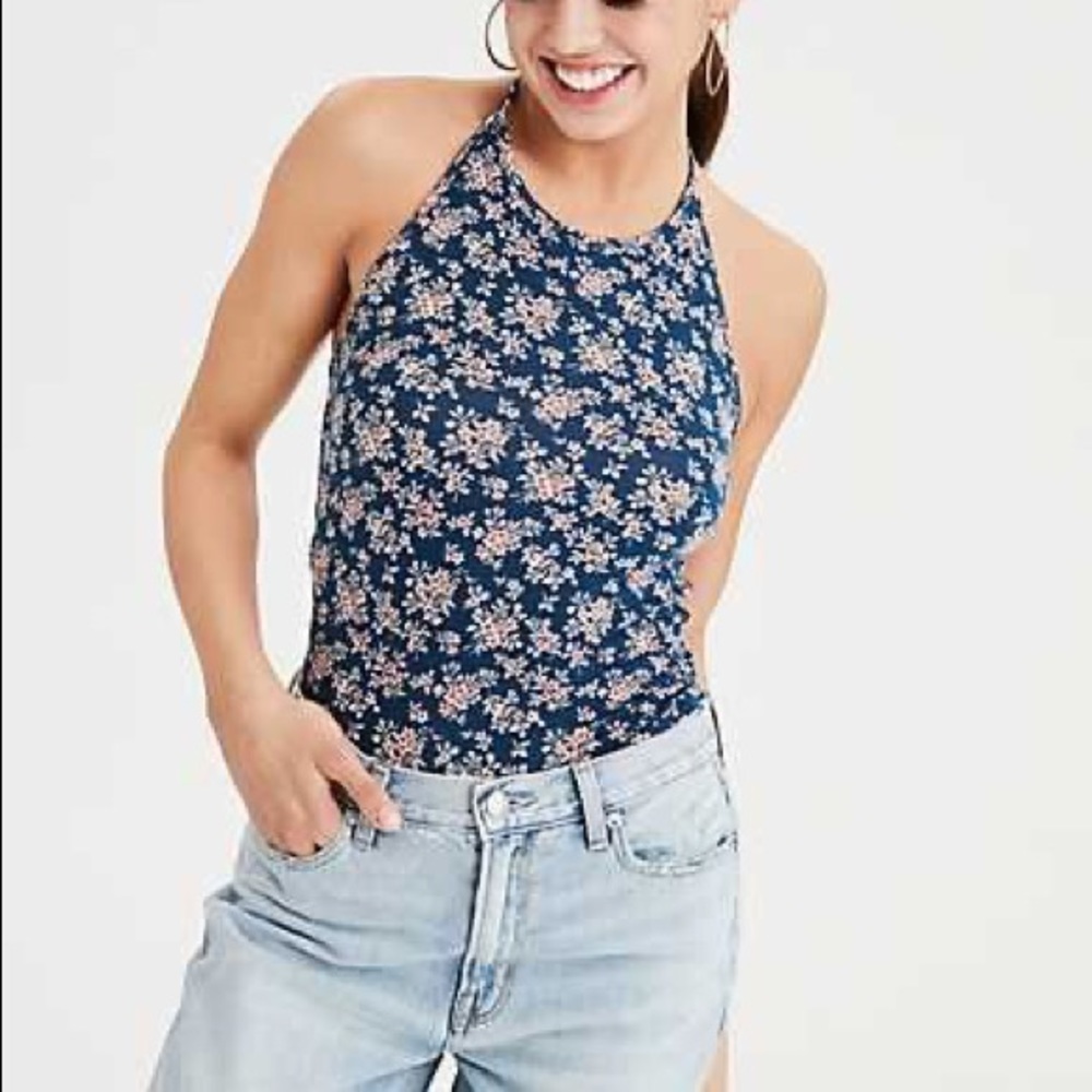 AE Soft and Sexy Halter Tie Floral Tank Top